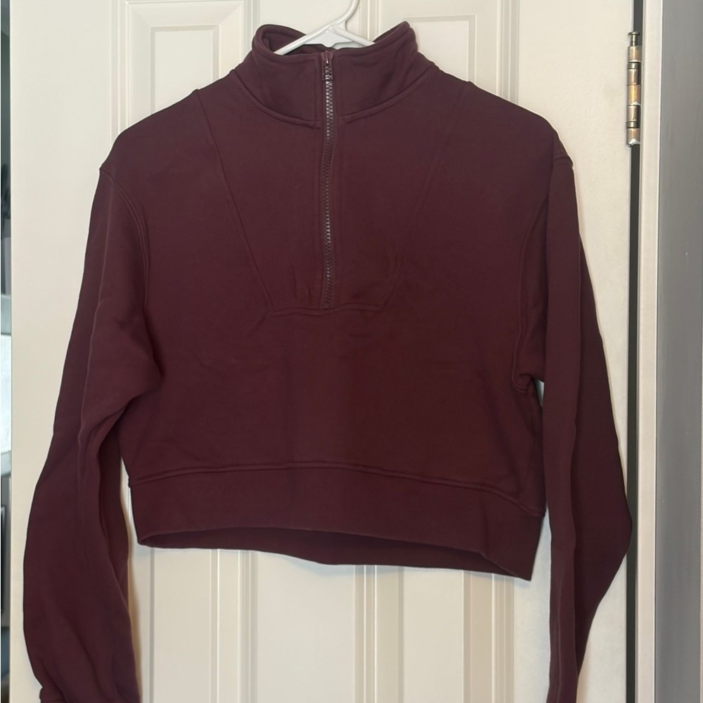 PARAGON Cropped Half-Zip Pullover Hoodie - Burgundy Wine